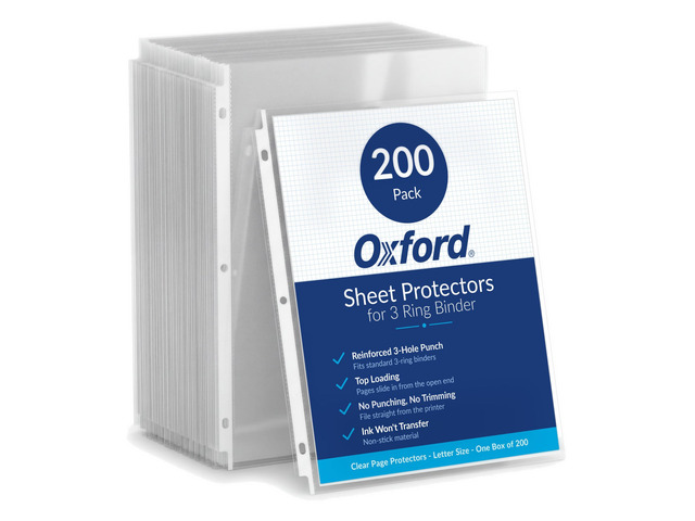 Sheet Protectors, Clear Finish, Page Protectors for 3 Ring Binder,Top Load, Letter Size Plastic Sleeves, Reinforced 3 Hole Punch for Binders, 200...