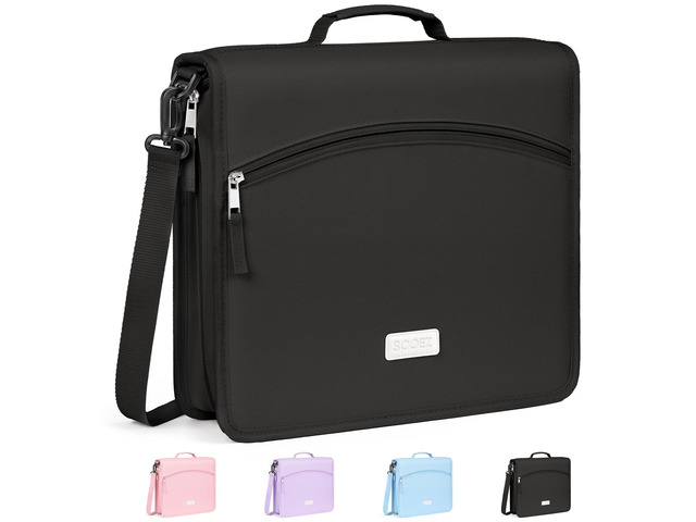 Zipper Binder Bag, 2-Inch 3 Ring Binder with Shoulder Strap & Handle 600-Sheet Capacity, 5-Tab Accordion File Organizer, Multi-Pocket Organizer for...