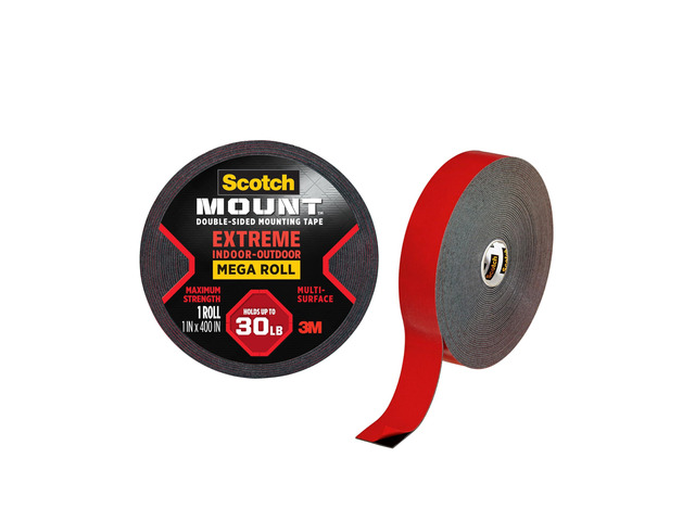 Heavy Duty Double-Sided Mounting Tape, Black, 1 Roll 1 in x 400 in, Holds up to 30 lb, INDUSTRIAL STRENGTH ADHESIVE (414H-LONG-DC)