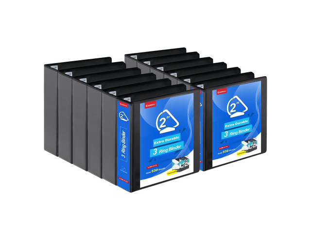 Heavy Duty Slant-D Ring View Binder, 2 inch 3 Ring Binders, Hold 500 Sheets of 8.5' x 11' Paper, 12 Pack (Black)