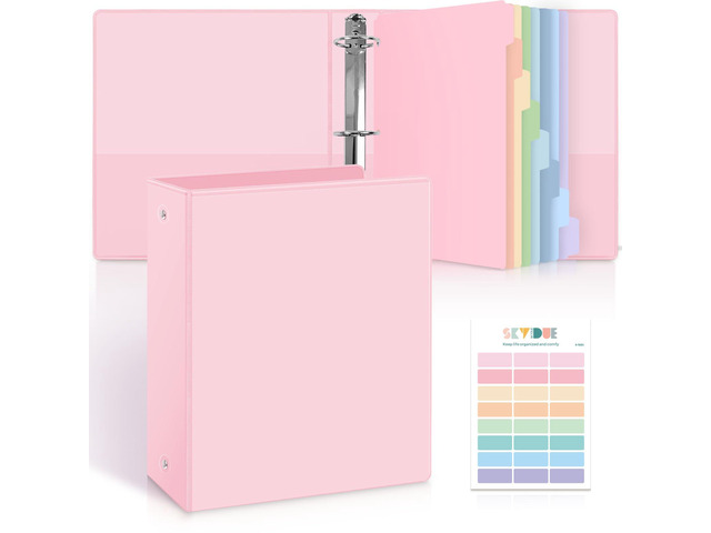2 Inch 3 Ring Binder with 8 Tab Dividers & 24 Labels, Large Capacity Pastel Binder Organizer for Letter Size Paper, Aesthetic School Binder for...