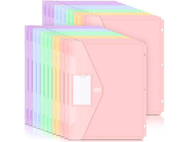 Binder Pocket, 24 Pack Super Heavyweight Plastic Binder Folders Tight Closure Binder Folders Side Loading, 3 Ring Binder Pocket, Binder Dividers...