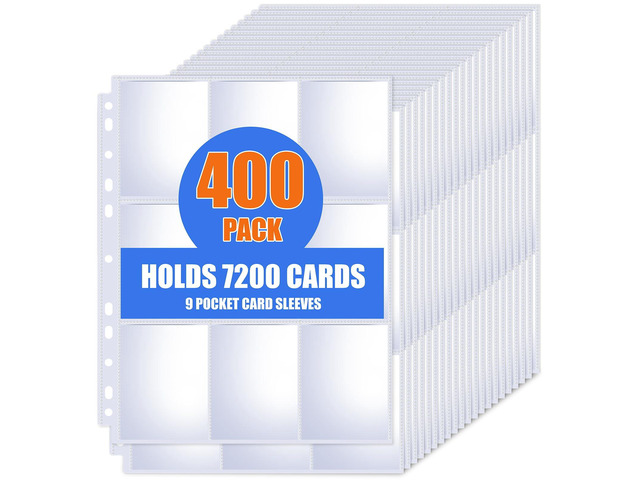 400 Pack 9 Pocket Card Sleeves Binder Sheets, Trading Card Sleeves for 3 Ring Binder, Holds 7200 Cards, Card Holder Binder Pages Protectors Fit for...