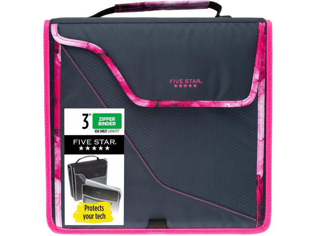 Zipper Binder, 3 Inch 3-Ring Binder with D Rings, Removable Padded Case, 5-Tab Expanding File and Multi-Use Strap, 850 Sheet Capacity, Navy/Pink...