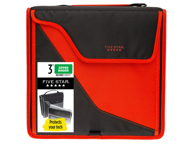 Zipper Binder, 3 Inch 3-Ring Binder with D Rings, Removable Padded Case, 5-Tab Expanding File and Multi-Use Strap, 850 Sheet Capacity, Red/Black...