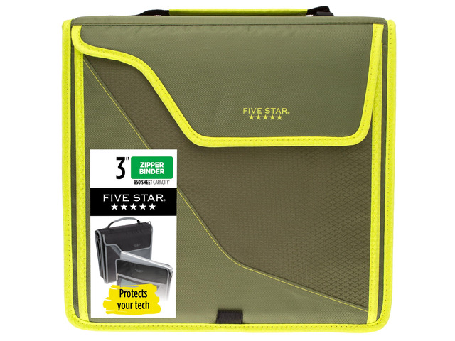 Zipper Binder, 3 Inch 3-Ring Binder with D Rings, Removable Padded Case, 5-Tab Expanding File and Multi-Use Strap, 850 Sheet Capacity, Olive/Citrus...