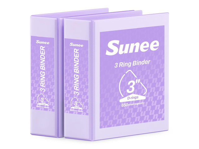 3 Ring Binder 3 Inch D Ring, Clear View Binder Three Ring PVC-Free (Fit 8.5x11 Inches) for School or Office Supplies, Purple, 2 Pack