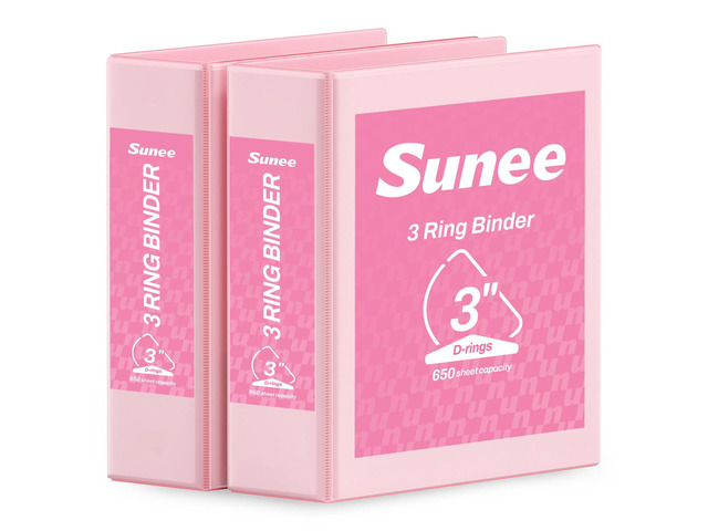 3 Ring Binder 3 Inch D Ring, Clear View Binder Three Ring PVC-Free (Fit 8.5x11 Inches) for School or Office Supplies, Pink, 2 Pack