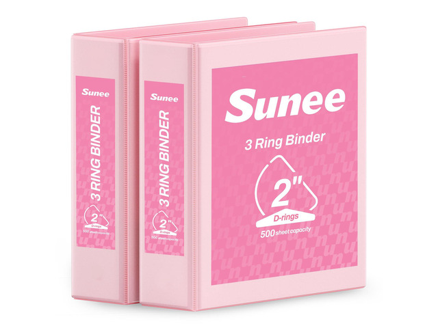 3 Ring Binder 2 Inch, Clear View Binder Three Ring PVC-Free (Fit 8.5x11 Inches) for School or Office Supplies, Pink, 2 Pack