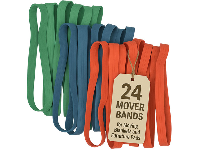 24 Pack Moving Blanket Rubber Bands - Heavy Duty Extra Large Packing Bands for Moving Blankets and Furniture - Variety of Sizes 26in, 30in & 42in -...