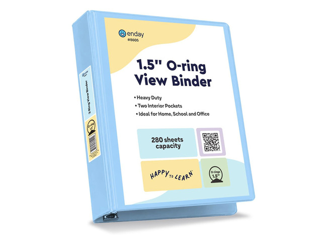 1.5 Inch Binder, Blue - 1.5 Inch 3 Ring Binder, Round Ring Pastel with Clear View Cover for Letter Size 8.5 x 11'' Paper & 2 Inside Pockets, Ideal...