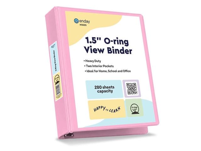 1.5 Inch Binder, Pink - 1.5 Inch 3 Ring Binder, Round Ring Pastel with Clear View Cover for Letter Size 8.5 x 11'' Paper & 2 Inside Pockets, Ideal...