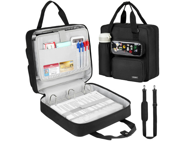 Zipper Binder 3 Ring with Ita Window,700 Sheets Capacity, Binder 3 Inch with Shoulder Strap Fits 13 Inch Laptop for School and Office,Black