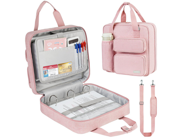 Zipper Binder 3 Ring, 700 Sheets Capacity, Binder 3 Inch with Shoulder Strap Fits 13 Inch Laptop for School and Office,Pink