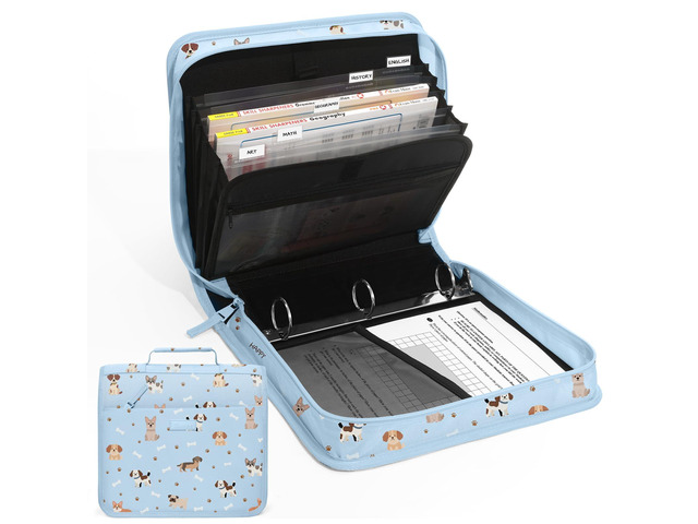 Zipper Binder with Handle, 1.5 Inch O-Ring, 325 Pages Capacity, with 5-Tab Expanding File Folder for Classified Storage, Small Size Lightweight...