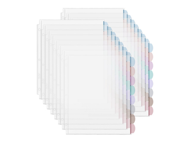 Clear Sheet Protectors with Tabs, 8.5x11 Inches, 8 Tabs, 16 Sets Durable Clear Plastic Dividers for 3 Ring Binders, Insertable Index Page Divider...