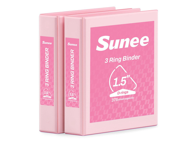 3 Ring Binder 1.5 Inch D Ring, Clear View Binder Three Ring PVC-Free (Fit 8.5x11 Inches) for School or Office Supplies, Pink, 2 Pack