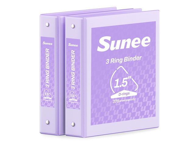 3 Ring Binder 1.5 Inch D Ring, Clear View Binder Three Ring PVC-Free (Fit 8.5x11 Inches) for School or Office Supplies, Purple, 2 Pack