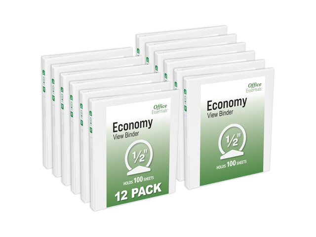 Economy View 3 Ring Binders, 0.5' Round Rings, 0.7' Spine, 100-Sheet Capacity, White Binders (12-Pack of 03422)