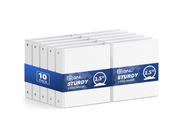 1.5 Inch 3 Ring Binders Economy 10 Packs White, 1 1/2' Three Ring (Fits 325 Sheets of 8.5x11 Paper) Clear View PVC-Free & Non-Stick for School or...