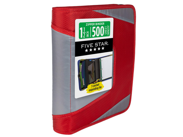 Zipper Binder 1.5 Inch O-Rings Case Organiser with 3-Pocket Expanding File, 500 Sheet Capacity, Crimson Fade (280146K)