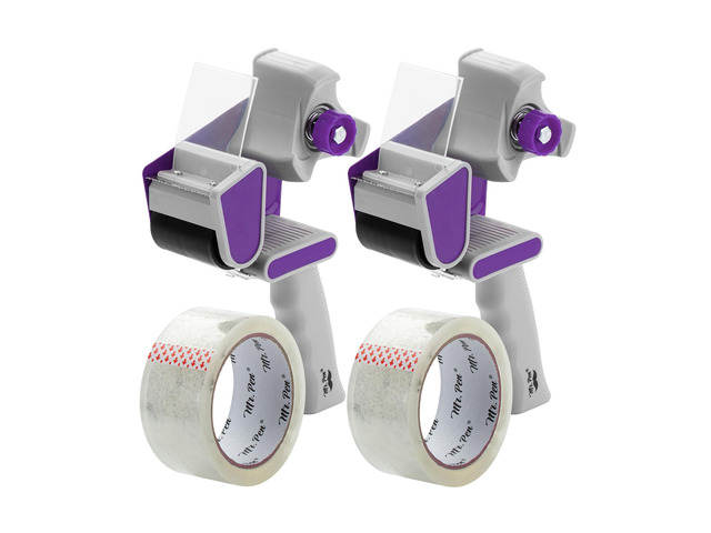 Heavy Duty Packing Tape Dispenser Gun, 2 Inch 2 Pack with 2 Clear Tape Rolls, Handheld Tape Gun for Moving, Shipping, Sealing Boxes & Packaging