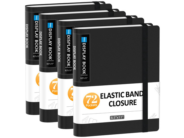 4 Pack 72 Pocket Binder with Plastic Sleeves, Display Book, 8.5' x11 with Elastic Band, 144 Pages Presentation Binder, Art Portfolio Document...