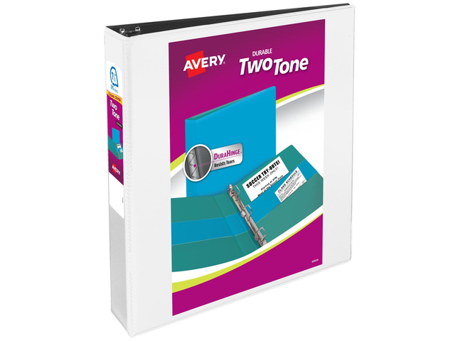 Two-Tone 3 Ring Binder, 1.5' Slant Rings, 1 White/Black Binder For School, Home and Office Organization, Clear Overlays, DuraHinge Tear-Resistant...