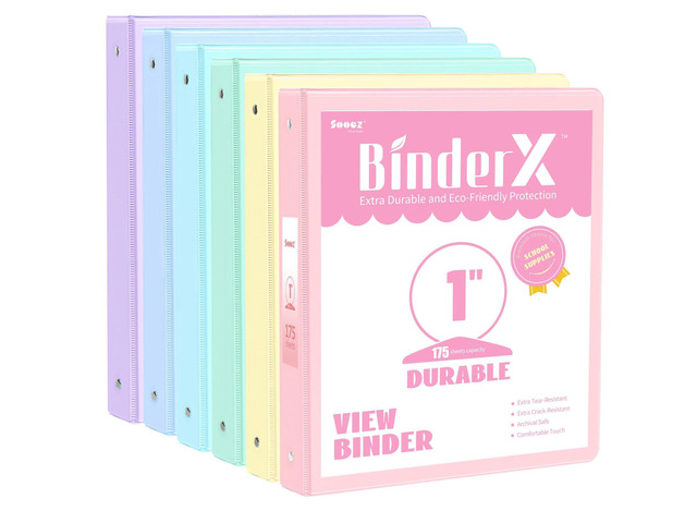 3 Ring Binders 1 Inch 6 Pack, 1' Three Ring Binder with Pockets Extra Durable, Eco-Friendly, PVC-Free, Reinforced Hinge, 1050-Sheet Capacity,...