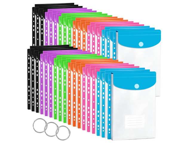 36 Pack Binder Folders with Pockets 11 Holes Expandable Dividers for 2/3/4 Ring Document Pouch with Label Loose-Leaf Transparent Binder Organizer...