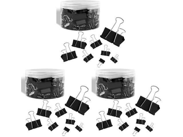125Pcs Binder Clips Colored, Binder Clips Assorted Sizes, 6 Sizes Binder Paper Clips for Office Supplies/Home/School (Black) (Pack of 3)