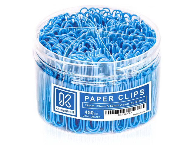 450 Blue Color Paper Clips Assorted Sizes Small, Medium and Large Paper Clips for Paperwork Ideal for Home, School and Office Use (Assorted, Blue)