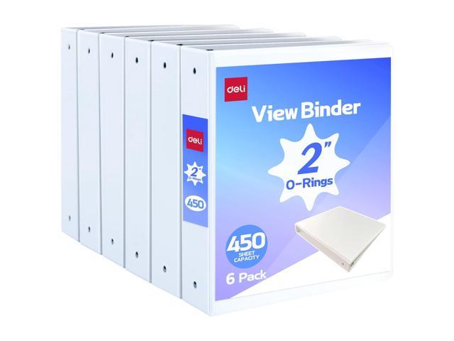 2-inch 3 Ring Binder 6 Pack,11' x 8.5' US Letter Size,White 2 inch Binders with 2 Interior Pockets, 450 Sheets Capacity