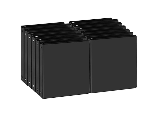 1 Inch Black 3 Ring Binders 12 Pack, PVC-Free Clear View Binder with 2 Interior Pockets, Holds 200 Sheets of 8.5' x 11' Paper for Office, Business...