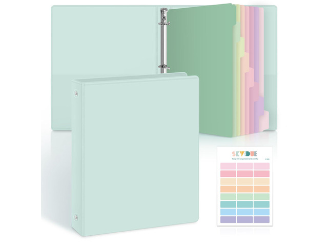 1 Inch 3 Ring Binder with 8 Tab Dividers & 24 Labels, Pastel Binder Organizer for Letter Size Paper, Aesthetic School Binder for Notes, Documents,...