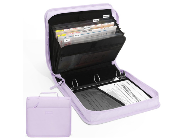 Zipper Binder with Handle, 1.5 Inch O-Ring, 325 Pages Capacity, with 5-Tab Expanding File Folder for Classified Storage, Small Size Lightweight...