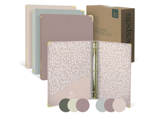 Cute 3 Ring Binder 1-Inch Rings 3-Pack of Binders with Pockets, Gold-Foil & Metal Corners 1 Inch Binders 3 Ring Cute for School, Office & Work ...
