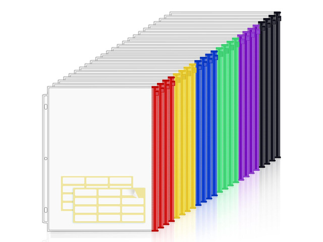 24 Pack Binder Pockets, 8.5 x 11 Colored Zipper Pouches for Binders Thickened PVC Document Folders, 3 Holes Pre-Punched Fits Standard Binder...