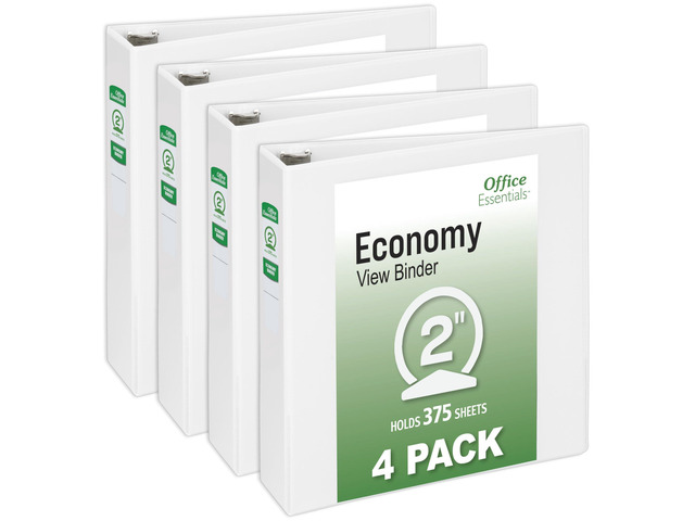 Economy View 3 Ring Binders, 2' Round Rings, 2.8' Spine, 375-Sheet Capacity, White Binders (4-Pack of 03146)
