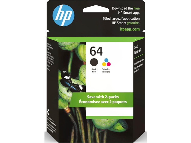 64 Black & Tri-Color Ink Cartridges Printers (Combo Pack) Works with Printer Series: Inspire 7950e; Envy Photo 6200, 7100, 7800; Tango Eligible...