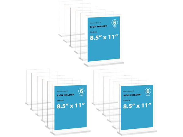 Acrylic Sign Holder 8.5x11 Inch 18 Pack Vertical T Shape Double-Sided Desktop Display Holder