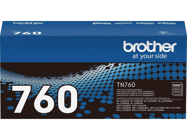 Genuine TN760 High Yield Black Toner Cartridge, (for use with MFC-L2710DW MFC-L2750DW HL-L2350DW HL-L2370DW HL-L2395DW HL-L2390DW DCP-L2550DW...