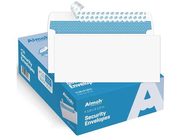 #10 Security Mailing Envelopes Letter Size, Self Seal, 500 Count No Window, EnveGuard security tint, White, 4 x 9½ in, 24 lb paper