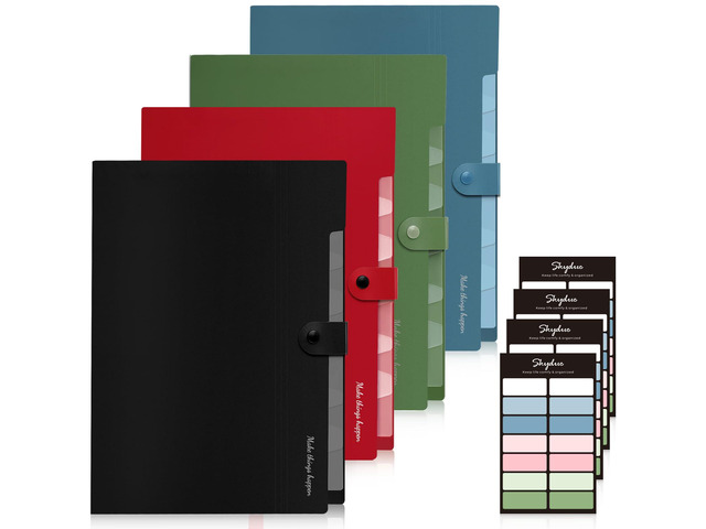 8 Pockets Accordion File Organizer, Expanding File Folders, Portable Document Paper Organizer, A4 Letter Size, Snap Closure, Pack of 4