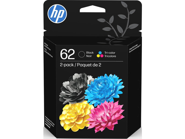 62 Black/Tri-Color Ink Cartridges (2-Pack) Works with Envy 5540, 5640, 5660, 7640, OfficeJet 5740, 8040, Mobile 200, 250 N9H64FN Packaging...