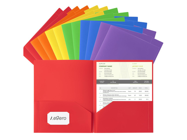 Plastic Folders with Pockets (24 Pack, Assorted Colors) Durable Heavy Duty File Folders with Business Card Slot, 2-Pocket Folder for Schoolwork &...