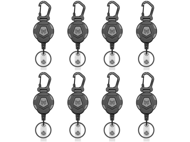 8-Pack Retractable Keychain, Heavy Duty Carabiner Badge Holder, Tactical ID Badge Reel with 31.5 Steel Retractable Cord, 8.0 oz