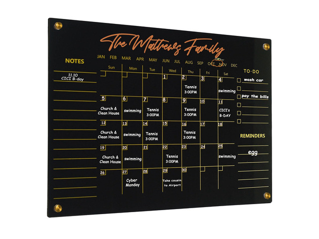 Black Acrylic Calendar Dry Erase for Wall, Family Planner, Monthly Calendar Dry Erase Whiteboard for Home, Office, 24' x 16'Reusable White...