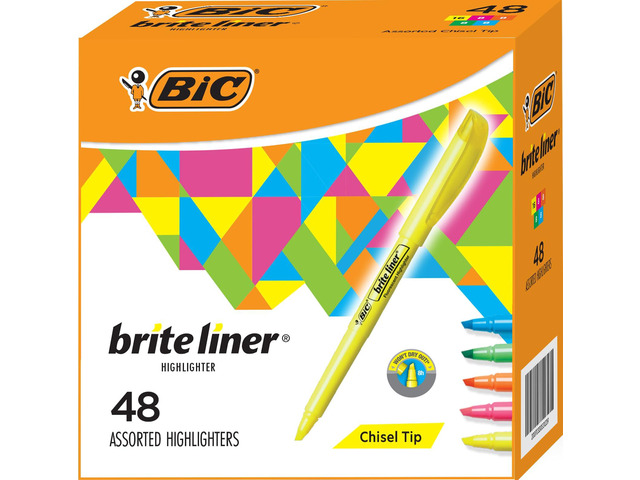 Brite Liner Colored Highlighters, Chisel Tip, 5 Assorted Colors 48 Pack School Supplies for Students and Teachers, Ideal for Notes, Textbooks, and...