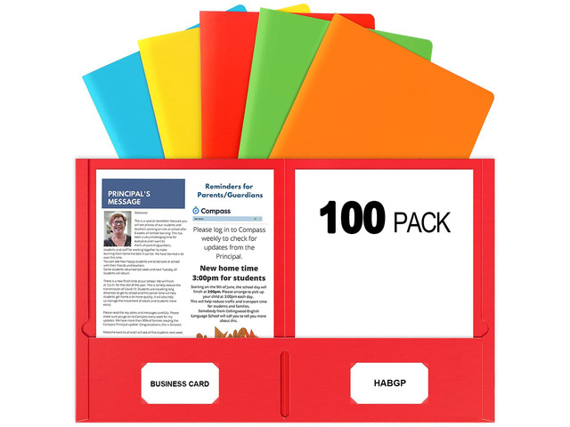 2 Pocket Folders, 100 Pack, Paper File Folders with Pockets, 5 Colors Two Pocket Folders, Fit Letter Size Paper, Colored, for School, Office, Home,...